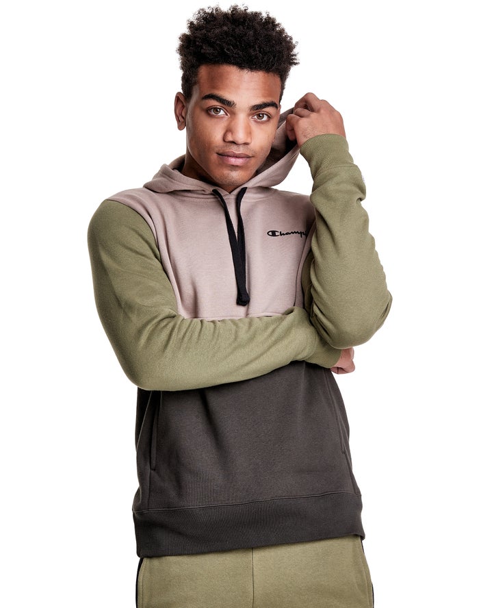 Champion Colorblock Fleece Hoodie Heren - Olijfgroen/Zwart - Belgie 5096QTWSI